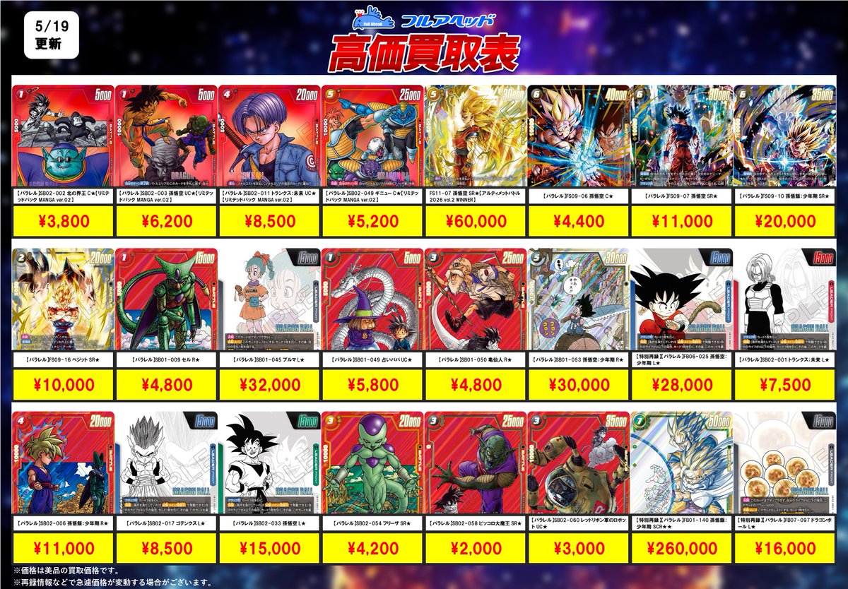 🐉ドラゴンボールフュージョンワールド🐉 ✨買取表更新しました