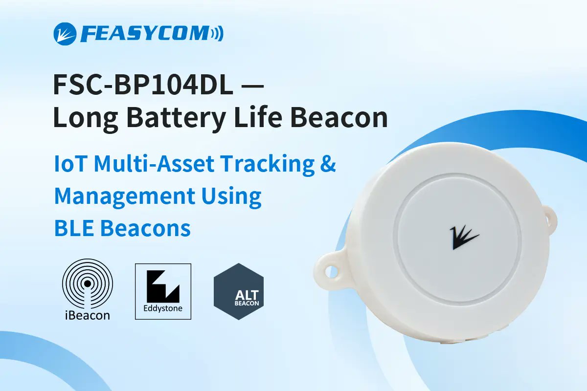 feasycom2013's tweet photo. 📦 FSC-BP104 BLE Beacons

10-year battery / 1km range / IP67.

For logistics, construction, fleet asset tracking.

More:
https://t.co/d8GS5E80mz

#BLEBeacon #AssetTracking https://t.co/94tAkn57yx