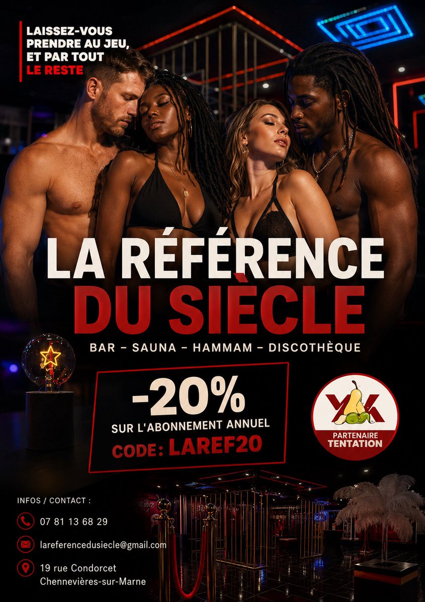 LRDS94's tweet photo. 🔥 Découvrez La Référence du Siècle : Bar • Sauna • Hammam • Discothèque

🎁 -20% sur l’abonnement annuel #wyylde avec le code : LAREF20

📍 Chennevières-sur-Marne 📞 07 81 13 68 29

#iledefrance #NightLife #clublibertin https://t.co/EG7SpRMxo7