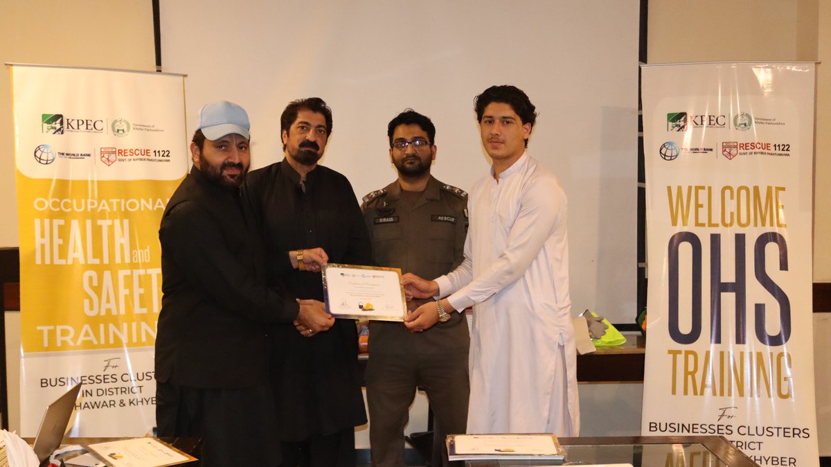 KPEC_Official's tweet photo. KPEC conducted an OHS Training for Furniture Cluster Peshawar on 13–14 May 2026 at Shelton’s Rezidor with support from Rescue 1122.

The session focused on workplace safety, fire safety, first aid &amp; emergency response to promote safer workplaces. https://t.co/mBW97oxh46