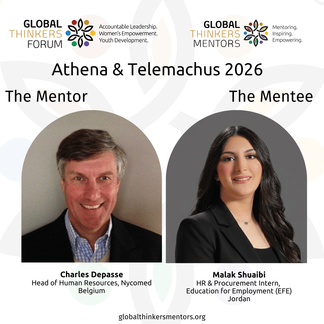 GlobalThinkersF's tweet photo. Meet our 2026 mentee from #Jordan, Malak Shuaibi, a young professional with strong academic and practical experience. Her #mentor is Charles Depasse, a multicultural executive with expertise in #management, operations, and HR in #healthcare. #GTF #mentoring #sdgs #humanresources https://t.co/daTcjCAb7M