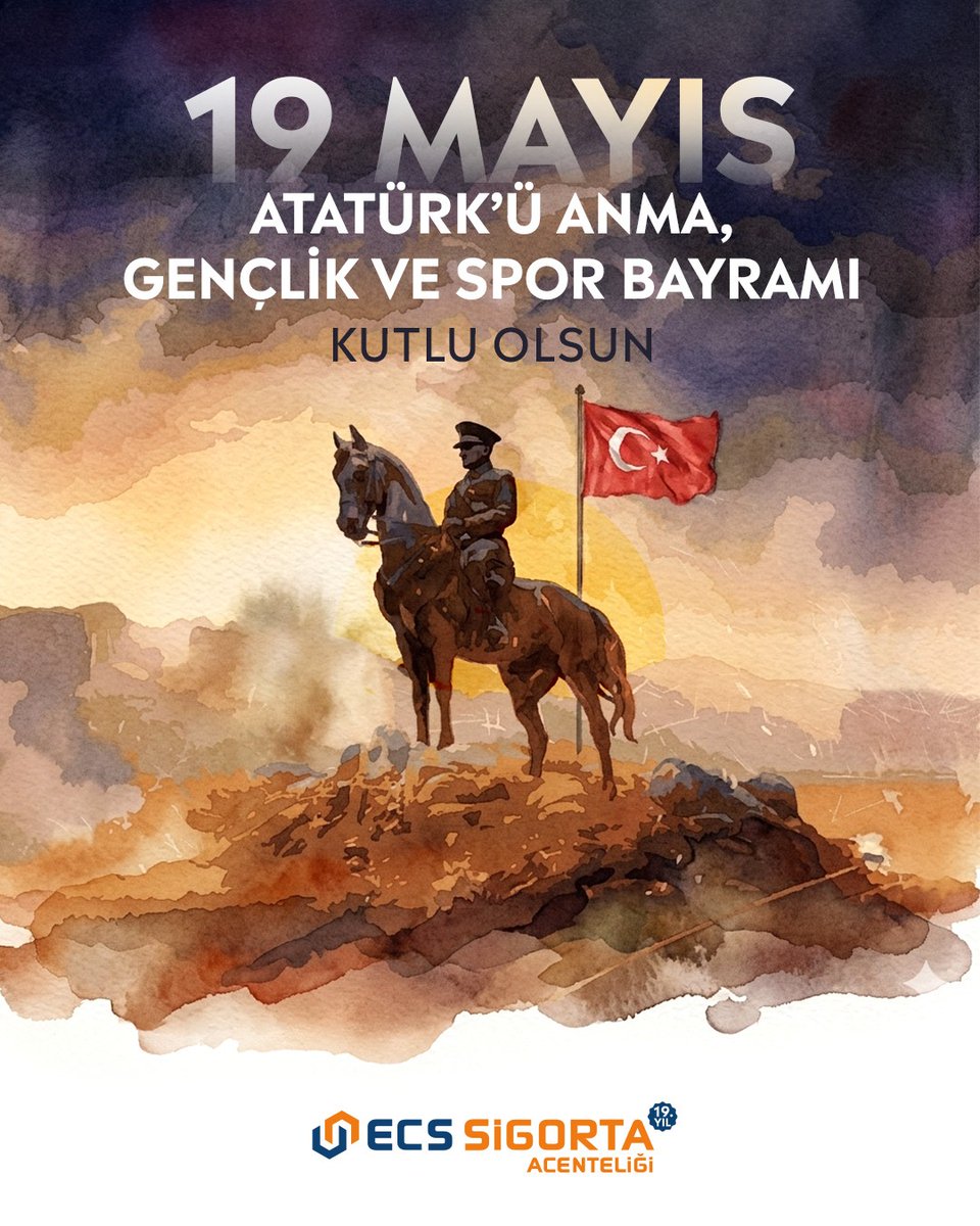 ecssigorta's tweet photo. 19 Mayıs Atatürk’ü Anma, Gençlik ve Spor Bayramı kutlu olsun. 🇹🇷 

Cumhuriyetimizin kurucusu Gazi Mustafa Kemal Atatürk başta olmak üzere tüm Millî Mücadele kahramanlarımızı minnet ve saygıyla anıyoruz. https://t.co/s0RtDaMt2i