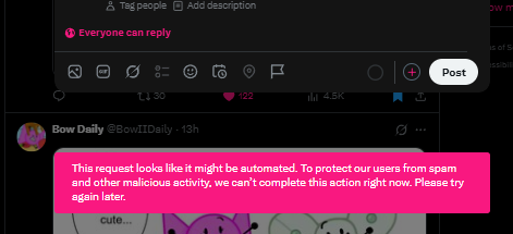 Berry_de_light's tweet photo. Fuck you mean 'this request looks like it might be automated'?

Just let me post my Daily Bow content!💔 https://t.co/mYuNIix8WS