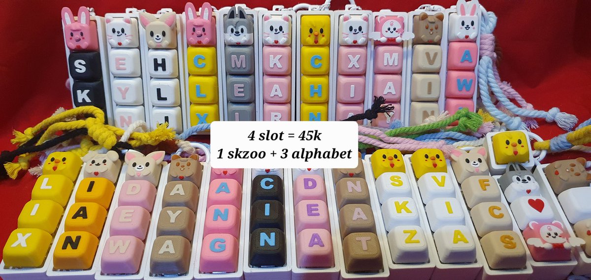 Puoqqa's tweet photo. ✨️OPEN PRE ORDER BATCH 2
🎀Pilih character skzoo dan nama max 3 huruf / 1 slot keychain atau keycap buat keyboard
🎀Bisa custom warna
💖 order? DM
💌Open for bulk order
Wts straykids skz fanmade stayzoo #wtsskz #wtsstraykids #fidgetclicker #custom #skzoo #skz #straykids https://t.co/rG0zSQaImg