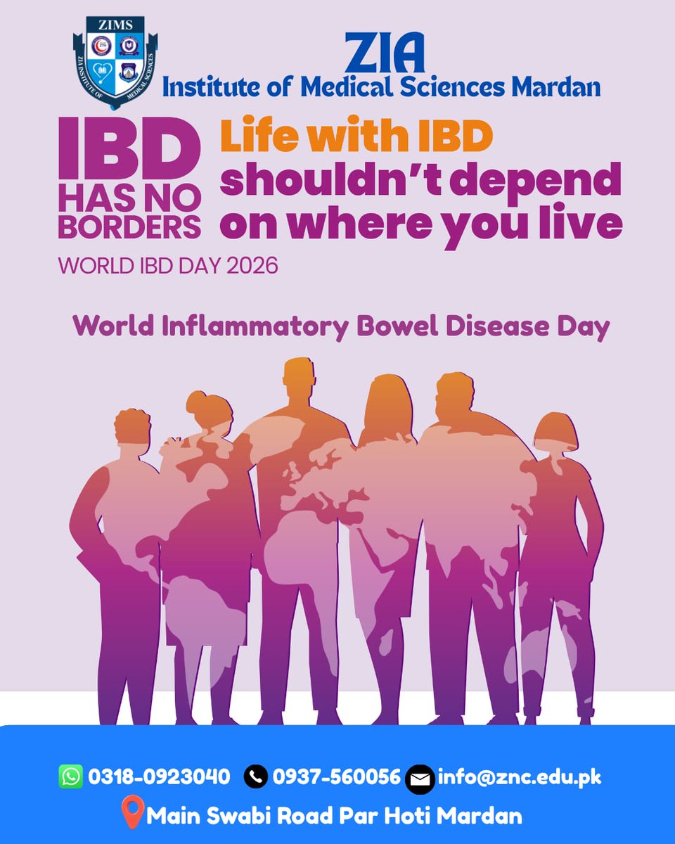 zimsedu's tweet photo. On World Inflammatory Bowel Disease Day, letโs raise awareness, support patients, and promote early diagnosis for a healthier future. Together, we can make a difference. ๐
#WorldIBDDay #IBDAwareness #ZIMS #Mardan https://t.co/SG428x5hrz