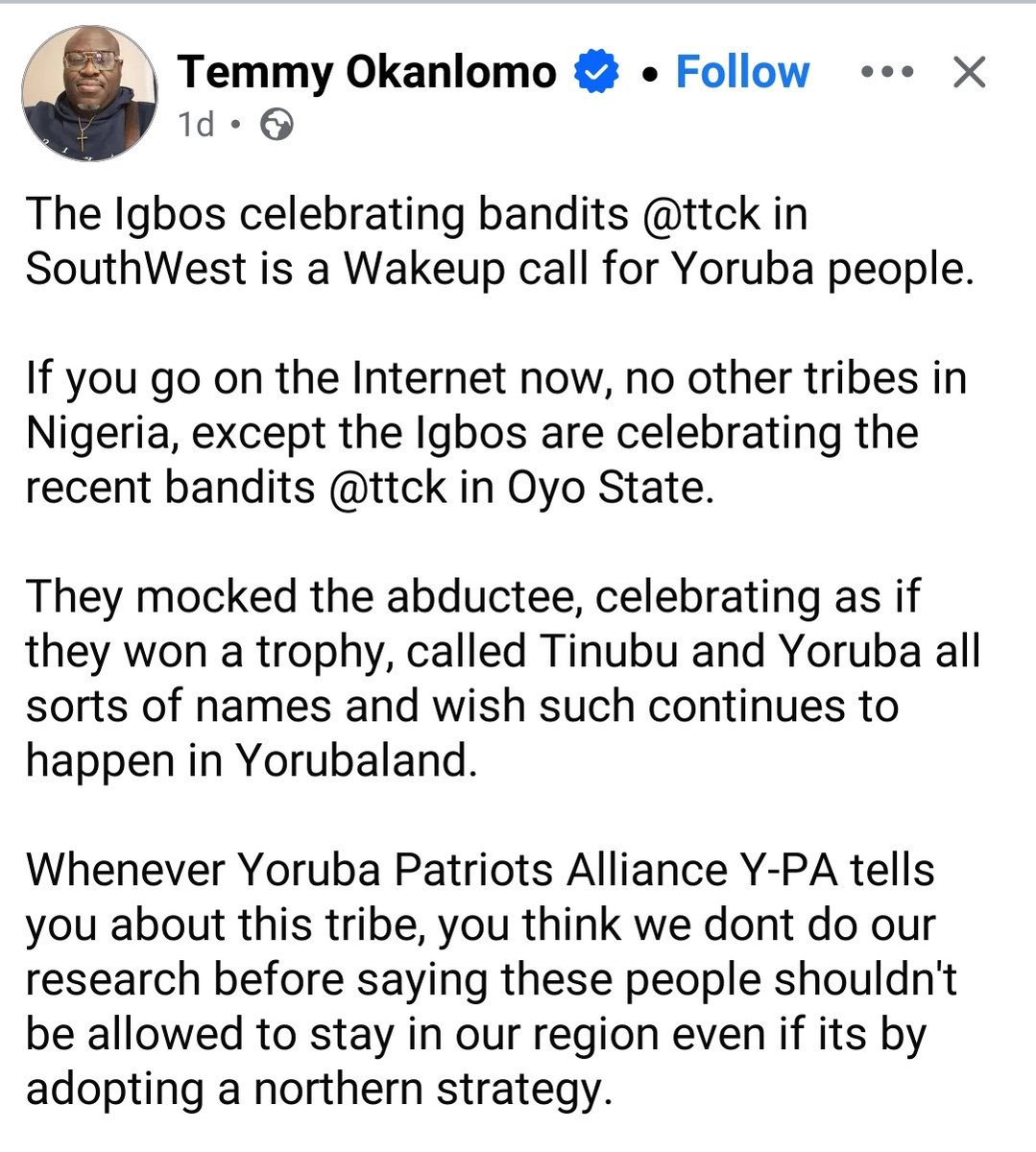 trigottista's tweet photo. When we say these things, people act like it’s fiction 😂

Yorugbas 🤮 https://t.co/slVyNkWdw5