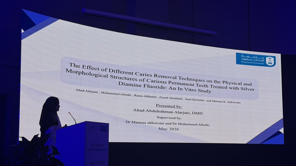 ksudental's tweet photo. #يحدث_الآن 
#KSU_SDS_2026 

Our first four presenters at the postgraduates day of KSU Scientific Dental Symposium: 
- Dr. Amal AlSuhaibani
- Dr. Arwa AlAzman
- Dr. Ahad Alarjani
- ⁠Dr. Alanood Alzogibi https://t.co/nSYCoaOZXJ