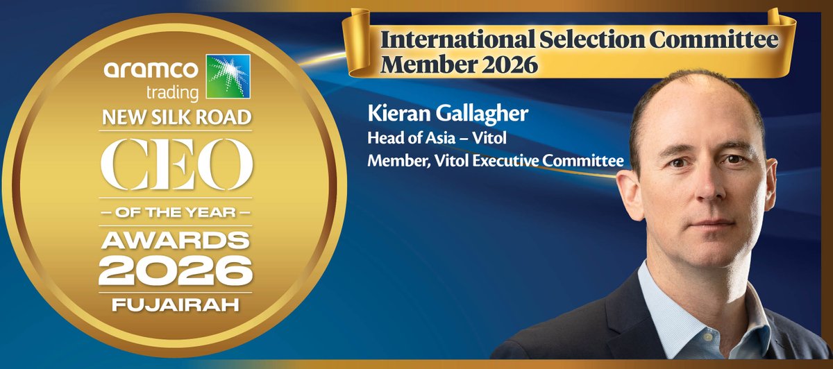 gulf_intel's tweet photo. Honored to welcome Kieran Gallagher, Head of Asia, @vitolnews, Member, Vitol Executive Committee, as a Member of the International Selection Committee for the Aramco Trading New Silk Road CEO of the Year Awards 2026 in Fujairah.
#NewSilkRoad #CEOAwards #NewSilkRoadAwards2026 #EnergyLeaders #Fujairah #OilAndGas #Trading #Shipping #Refining #EnergyMarkets #EMF2026 #EMFWEEK26