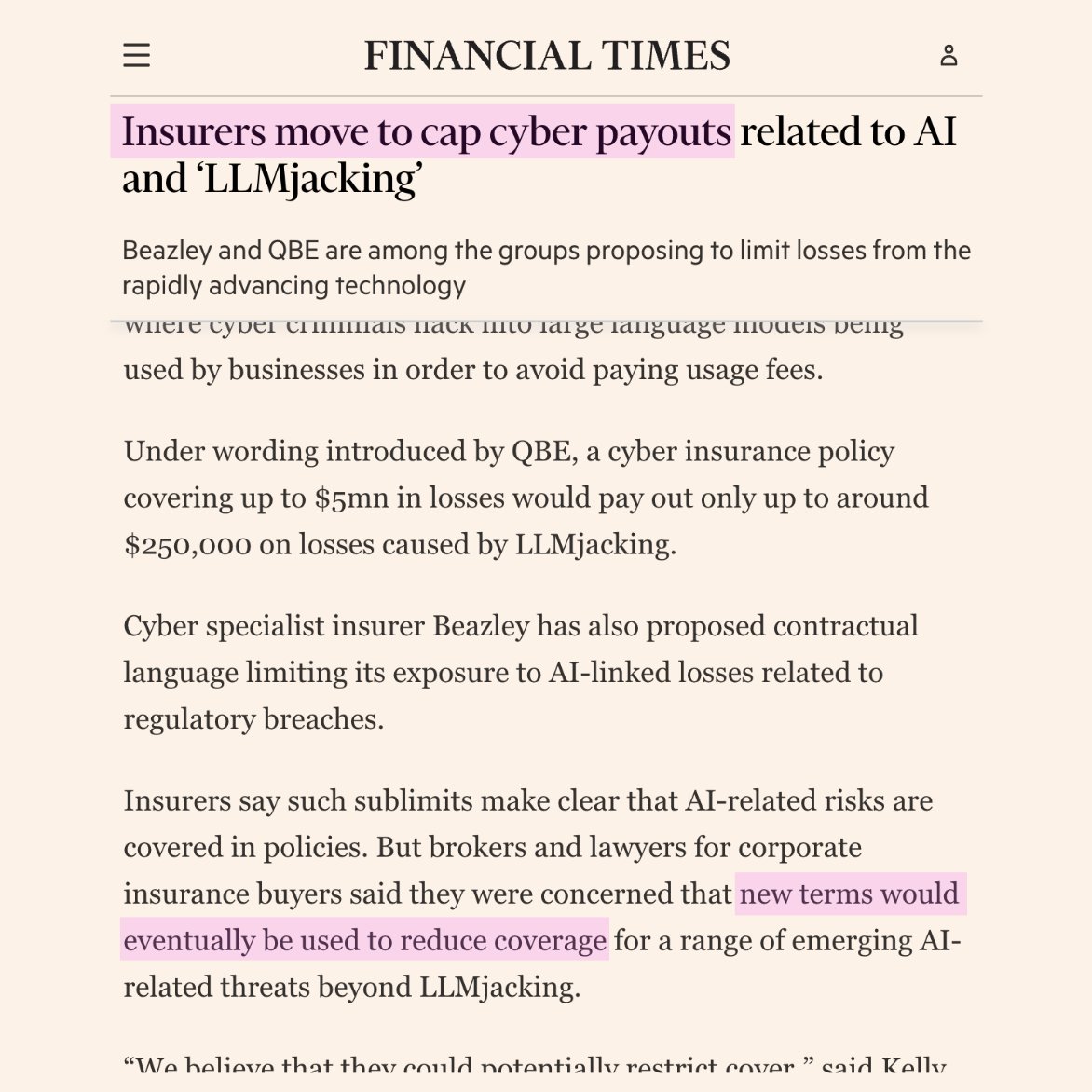 FGraillot's tweet photo. Should capped payouts be the insurance answer to AI risks?

→ https://t.co/hPacaxGPiE

This is how I would summarize that article recently published in the Financial Times. https://t.co/UllcANLqCv