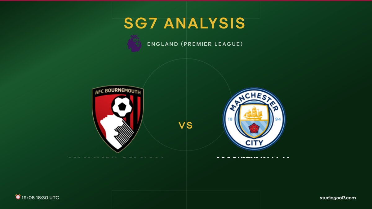 StudioGool7's tweet photo. 🔥 Bournemouth vs Manchester City
🏟️ England (Premier League) | ⏰ 19/05 18:30 UTC | 🔥 74%
📖 Full analysis 👇
https://t.co/BPAKSqdYYE

#BOUMAN #EnglandPremierLeague #StudioGool7 #FootballStats https://t.co/wNYUqtURaU