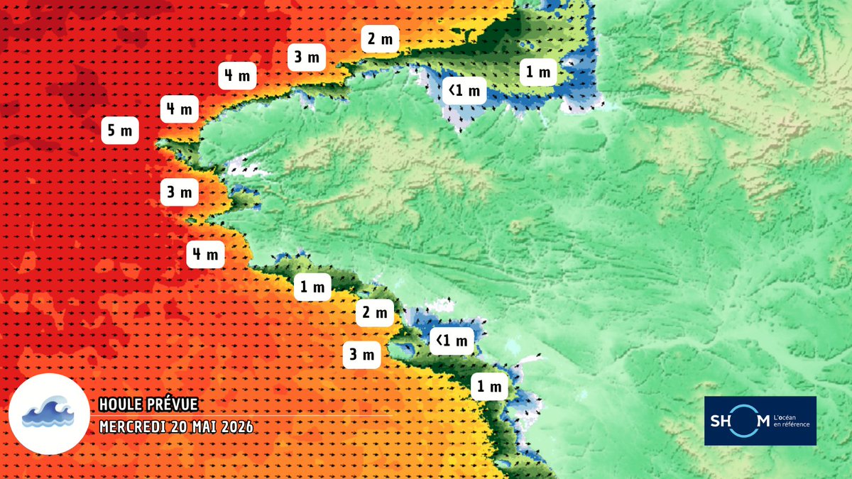 Temps_Breton's tweet photo. #Houle 🌊⚓ Une houle résiduelle est attendue ce mercredi tandis que les coefficients de marée seront encore assez importants (87-81). Il faudra se méfier des vagues parfois puissantes qui peuvent surprendre.
🔎 SHOM - Houle prévue mercredi
🔗 https://t.co/JA1zxI5IZz
#Bretagne https://t.co/UZ4X6iyVvS