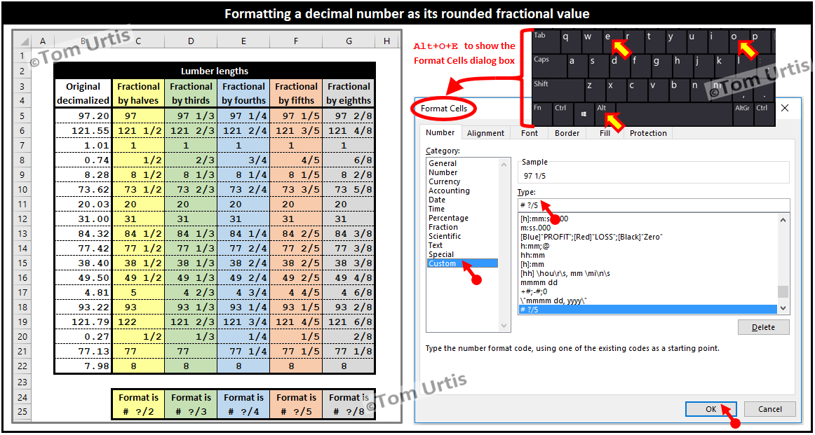 Formatting a decimal number as its rounded fractional value.