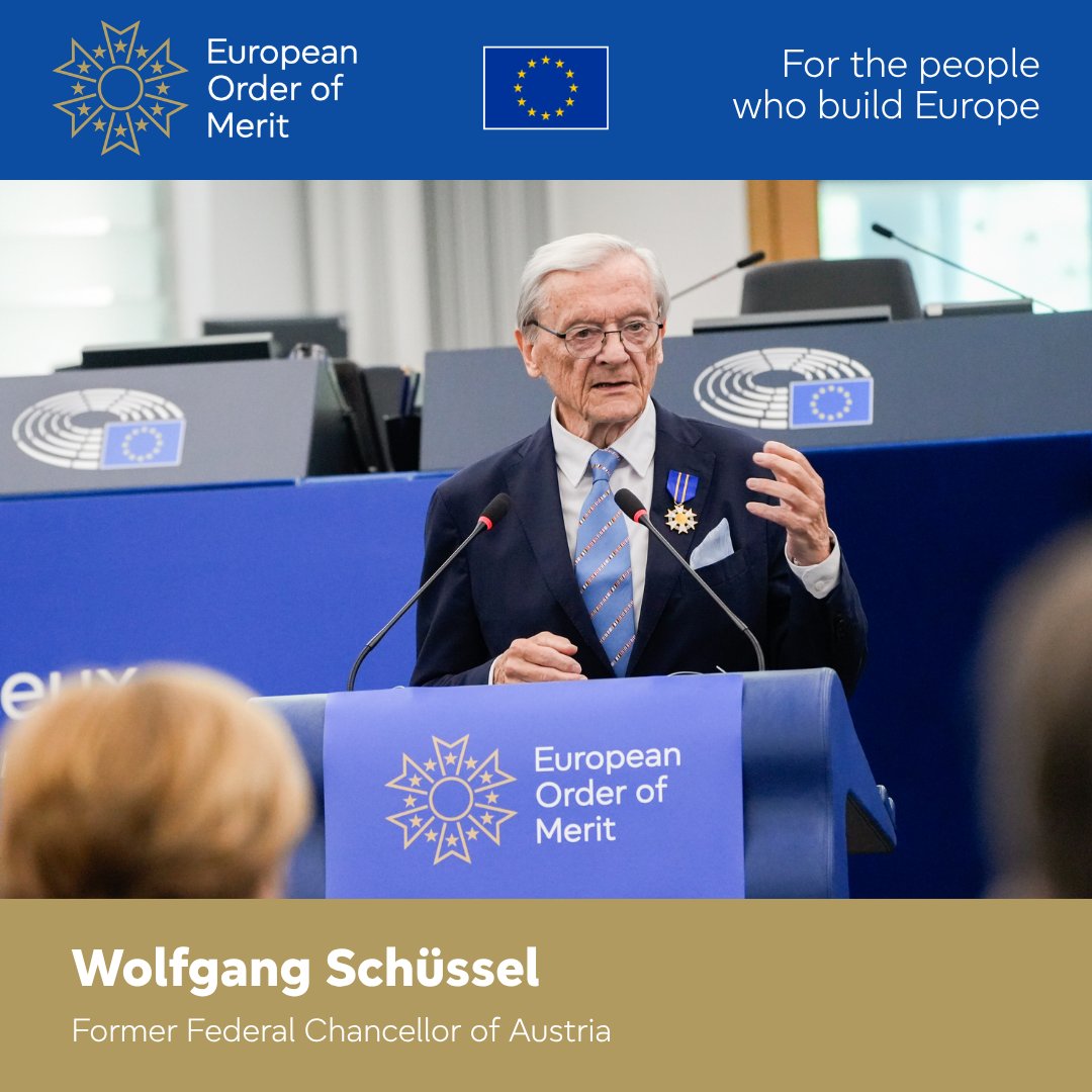 EP_President's tweet photo. Europa ehrt Wolfgang Schüssel.

Für seine entscheidende Rolle beim Beitritt Österreichs zur Europäischen Union.

Für seine Unterstützung bei den aufeinander folgenden Erweiterungen.

Für seinen Beitrag zur Vertiefung des Binnenmarkts und zur europäischen Souveränität.

#EuropeanOrderofMerit 🇪🇺