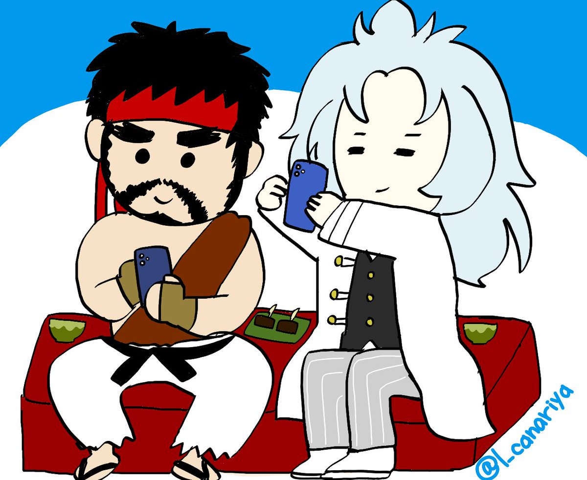 l_canariya's tweet photo. 最近FFのソシャゲ遊んでるんだけどWOLさんみたいな人いたよな～誰だったかな～と考えてたらスト6のリュウさんだったというらくがき
二人ともしゅき😘🐲🛡️ https://t.co/Jzv8DlFB4t