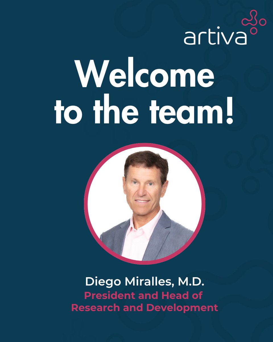 ArtivaBio's tweet photo. Artiva is pleased to welcome Diego Miralles, M.D., as President and Head of Research and Development. His appointment comes as Artiva prepares for an important next stage: advancing AlloNK® to a Phase 3 registrational clinical study in refractory rheumatoid arthritis and continuing to build an autoimmune disease pipeline around deep B-cell depletion.

Recent clinical data, FDA alignment on a Phase 3 registrational path in refractory RA, a $300 million financing, and upcoming presentations at EULAR all reinforce the same strategic direction: Artiva is working to bring the biology of deep B-cell depletion into an off-the-shelf, outpatient-ready treatment approach that could be delivered more broadly for patients with autoimmune diseases.

Diego brings more than 20 years of leadership across research, clinical development, commercialization, and company building, including experience advancing multiple therapeutics from discovery through FDA approval and commercialization.

As Artiva moves toward late-stage development, Diego’s leadership will help bring AlloNK into its next chapter, advancing a more accessible approach to deep B-cell depletion for patients with autoimmune diseases who need better options.

Read the press release for more: https://t.co/HkCzbnErvw 

$ARTV