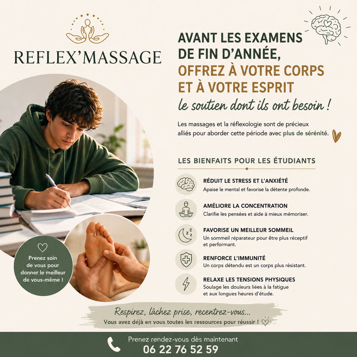 MASSAGE_LYON's tweet photo. Examens, révisions, stress, fatigue…
Offriez à votre corps et à votre esprit une vraie pause bien-être ?
Les massages et la réflexologie vous aident à relâcher les tensions, retrouver de la concentration et aborder cette période avec plus de sérénité.
https://t.co/2zYvh1IZRX https://t.co/a4QBajzomj