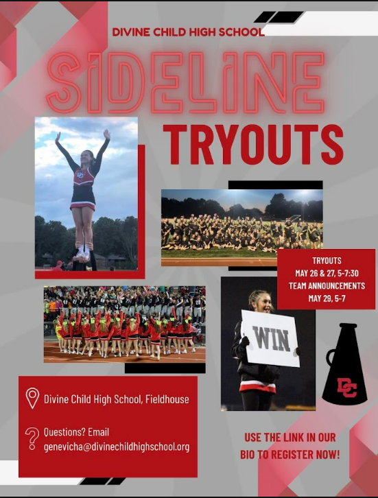 DivineChildAthl's tweet photo. Sideline cheer tryouts are next week in the field house. This includes incoming freshmen. Spread the word. @DivineChildSch @DC1958 @divinechildche1 @dcglax @DCGirlsTF @divinechildsb @DCHSoccer @DCT_Tennis https://t.co/T45TJKOyGa