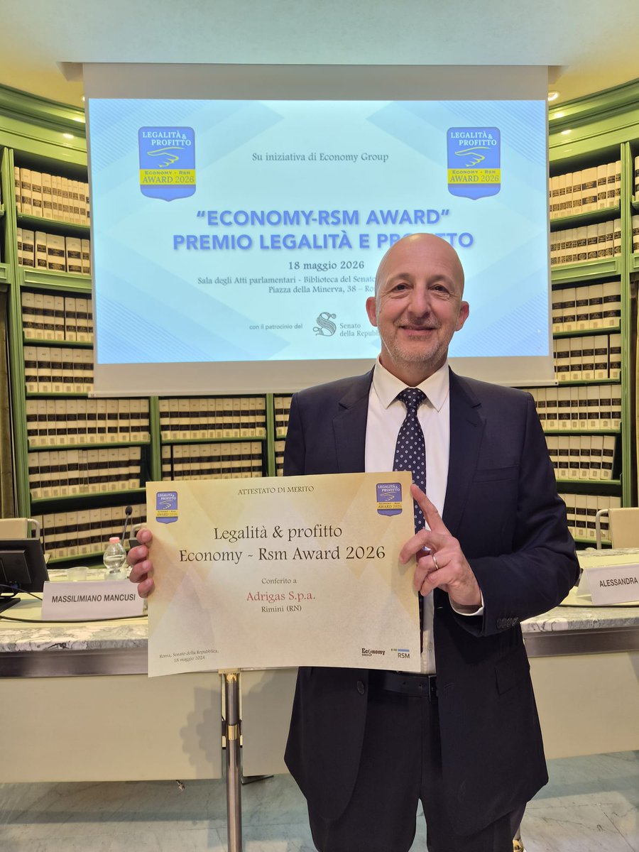 GruppoSGR's tweet photo. 🏆 Adrigas riceve a Roma il Premio nazionale “Legalità e Profitto 2026”.

Un riconoscimento al lavoro di una squadra che unisce rispetto delle regole, crescita responsabile e attenzione ai territori.

Complimenti a tutto il team Adrigas.

#GruppoSGR #Adrigas https://t.co/BnacOdrV22