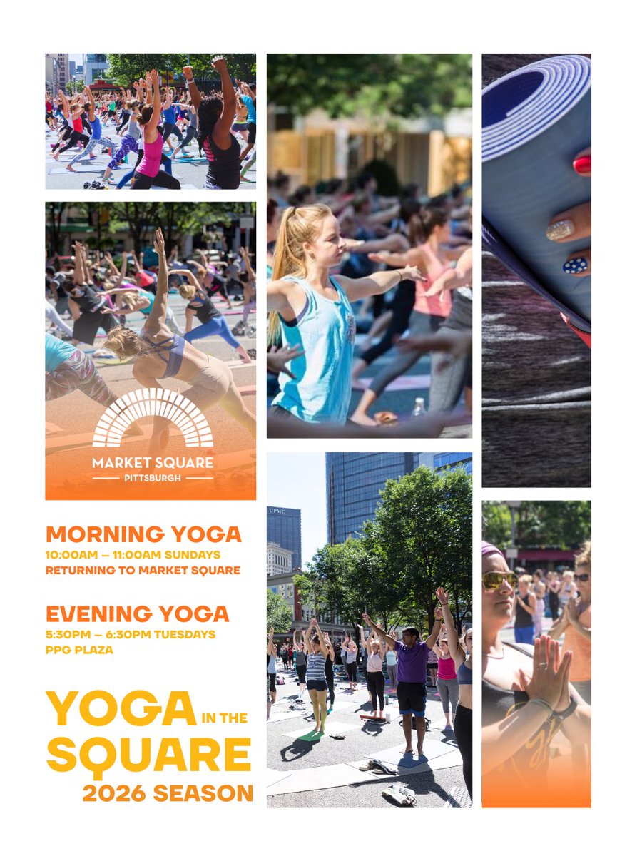 DowntownPitt's tweet photo. 🌞🌇 It’s going to be a gorgeous day for evening yoga. FREE to attend! Bring your own mat. 5:30–6:30pm in PPG Plaza every Tuesday all summer long. https://t.co/mNH7sQNTJG
