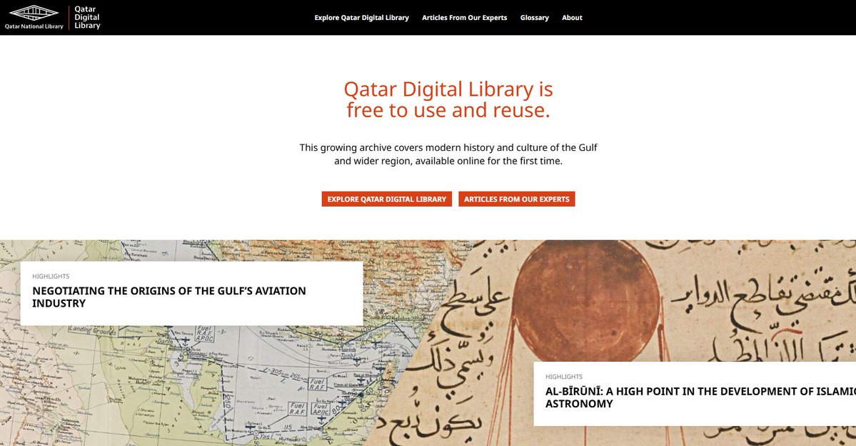 enessincee's tweet photo. Katar Milli Kütüphanesi'nin, Körfez bölgesinin en büyük koleksiyonlarını içeren bir de dijital kütüphanesi bulunuyor: Qatar Digital Library https://t.co/w8wH4GxVtE  @QNLib 
2020 yılında kütüphaneler ve arşiv floodumuzda paylaştığımızda dijital kütüphanede 1 milyon içerik vardı. Şu an bu sayı 2.5 milyonu geçmiş durumda ve sürekli güncelleniyor.
Arşivler, haritalar, el yazmaları, ses kayıtları, görsel sanatlar ve çok daha fazlasını barındıran materyallere ücretsiz erişim imkânı sunuluyor.