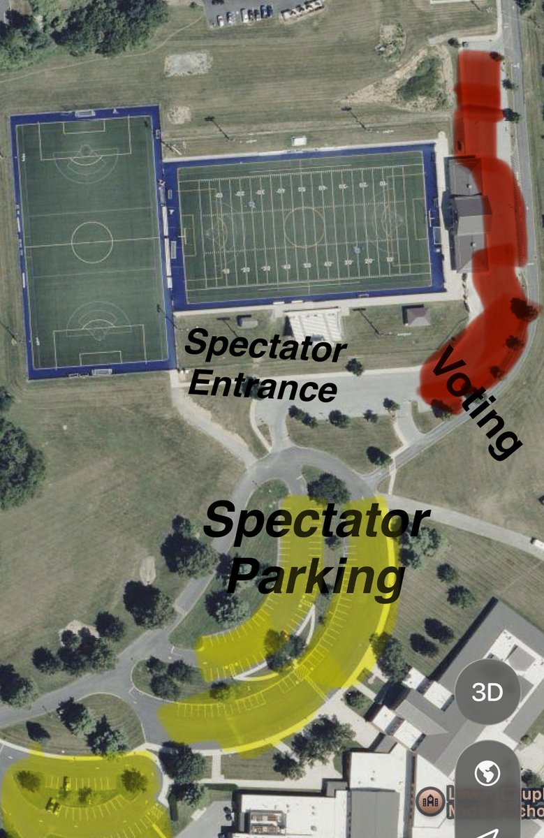 LDAthletics's tweet photo. 🚨🚨For those attending the Boys Lacrosse game tonight, spectators will enter through an alternate gate behind the grandstand. See diagram below. No parking will be available behind the fieldhouse due to voting. https://t.co/9QEdMOIhQf