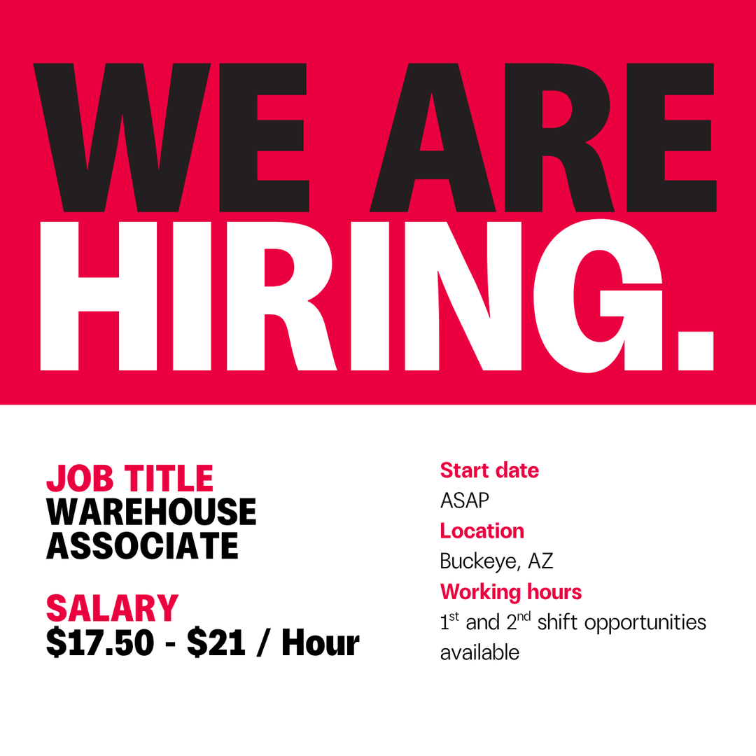zin721's tweet photo. Now hiring: Warehouse Associates in Buckeye, AZ

We’re hiring for multiple warehouse roles across different functions with both 1st and 2nd shift opportunities available. If you’re dependable, motivated, and ready to work in a fast-paced environment, we want to hear from… https://t.co/hDL0wLYcE8