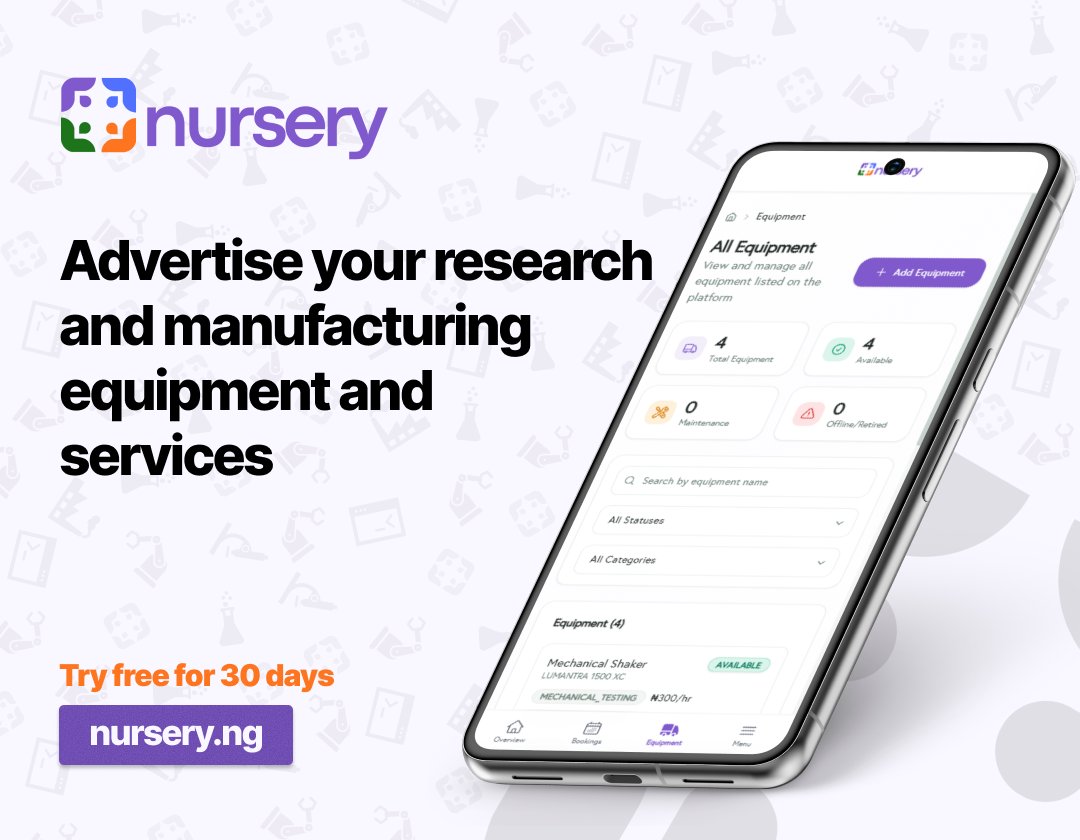 NurseryNG's tweet photo. List your equipment and services, reach more customers, accept and manage bookings, receive payments, and get customer insights all in one place: Nursery. Sign up now! https://t.co/tWFg2RlZAb