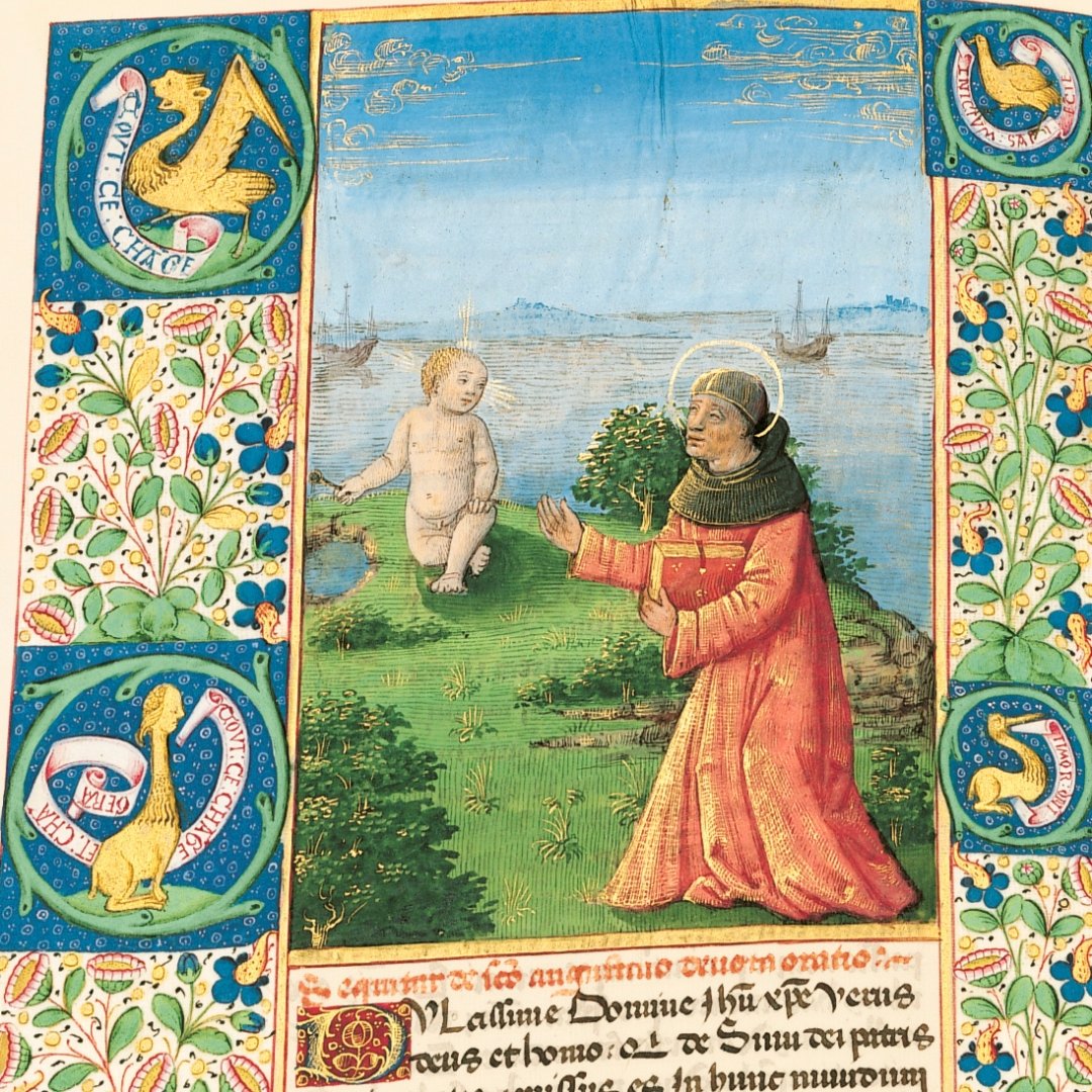 moleiroeditor's tweet photo. 📜¿Puede la mente humana comprender el misterio de la Trinidad?

En este Libro de Horas de 1490, san Agustín encuentra a un niño intentando vaciar el mar con una concha. La respuesta del niño se convirtió en una de las grandes alegorías medievales sobre la Trinidad.  

📖 Libro de Horas de Luis de Orleans 
Biblioteca Nacional de Rusia
👉 https://t.co/uiK0Yu4Ylr

#ManuscritosIluminados #ArteMedieval #EdadMedia