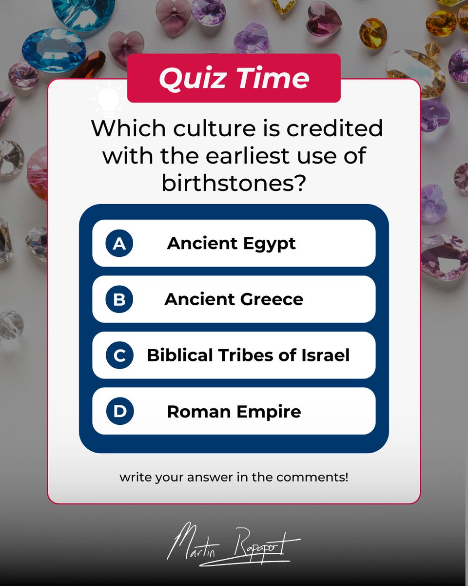 MartinRapaport's tweet photo. Birthstones go back thousands of years 🌍 Can you trace their origin?
#Birthstones #GemTrivia #JewelryHistory #GemQuiz https://t.co/ZiHHo8Ecx9