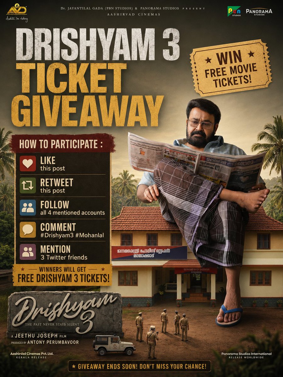 Ananthuavj's tweet photo. Giveaway.... Giveaway... Giveaway📌

🎟️ " Drishyam 3 " Ticket Giveaway Rules 

 Follow all 4 mentioned accounts..👊
 @Buzz_Filmy12 @Ananthuavj
@Sara_Arjun_ @AnanthuBackup 

❤️  Like & Retweet this post
💬  Comment Hashtag #Mohanlal #Drishyam3
👥  Mention 3 Twitter friends

#Karuppu  1st Giveaway ആയിരുന്നു പ്രതീക്ഷിച്ച റീച്ഛ് ഉണ്ടായില്ല എങ്കിലും ആദ്യമായി നടത്തിയത് ആയതുകൊണ്ട് Select ചെയ്ത 2 പേർക്കും ടിക്കറ്റ് കൊടുക്കാൻ സാധിച്ചു..🙌

ഇപ്പോൾ 1 ticket ആണ് Giveaway ... Giveaway Success ആയാൽ ഉറപ്പായും weekend തന്നെ വീണ്ടും giveaway നടത്തും ..👍

So Must Participate ,Don't miss The chance..📌