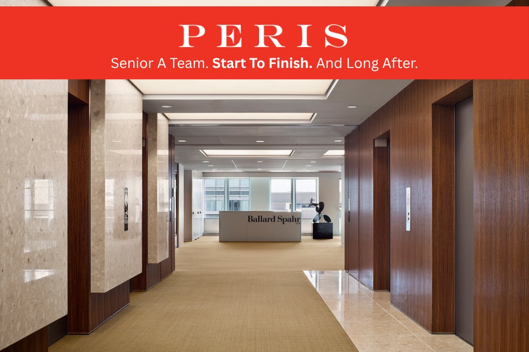 PerisConstruct's tweet photo. With Peris, you get the Senior A Team from start to finish.

“I first used Peris over 10 years ago… Their service group is top notch.”
– Wendy Iversen, Ballard Spahr, LLP

From major buildouts to future touch-ups, Peris is there long after the project is complete. https://t.co/5woXzmciA7