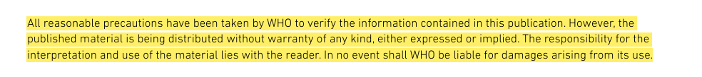 EvonneTCurran's tweet photo. The disclaimer by @WHO 

There is no point or safety in following the @WHO because this disclaimer means every country has to have guidance for which people are accountable. https://t.co/OJF1K1bVnj