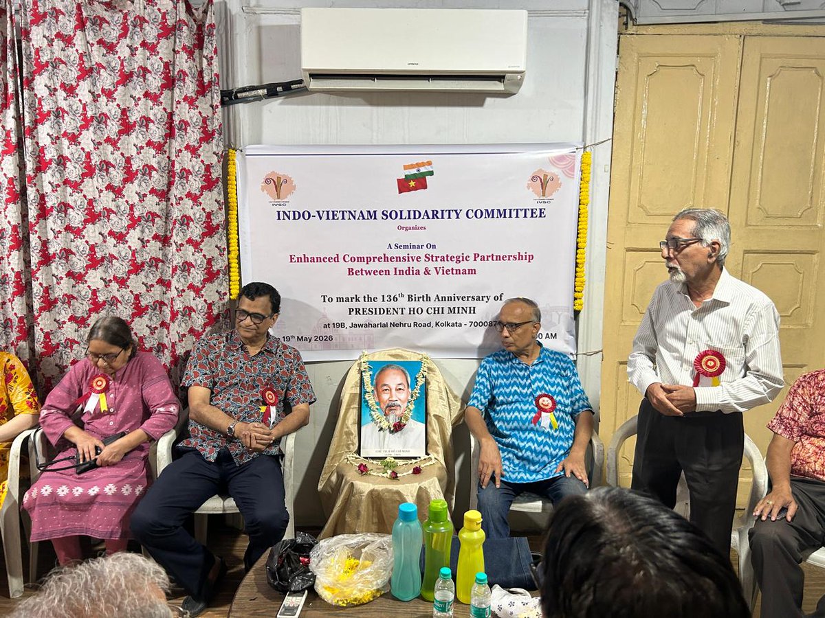 VNinINDIA's tweet photo. The Indo-Vietnam Solidarity Committee (IVSC) in Kolkata commemorated the 136th birth anniversary of President Ho Chi Minh and held a seminar on strengthening the Vietnam–India Comprehensive Strategic Partnership. https://t.co/cMmY7wevfZ