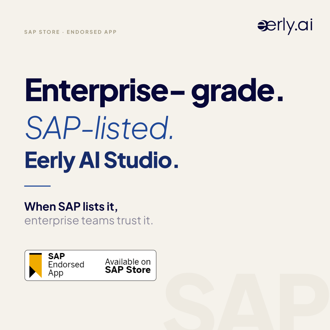eerlyai's tweet photo. Eerly AI Studio is now live on the SAP Store.

SAP-endorsed and built for enterprises integrating AI into real business operations.

https://t.co/5rV6q0KYFB

#EerlyAI #SAP https://t.co/Q9h06dekOU
