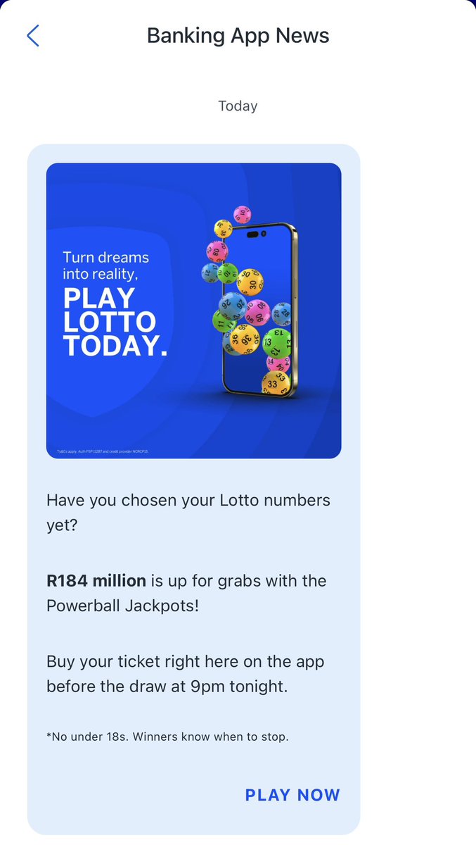 JRoebert's tweet photo. Standard Bank … why do you keep pushing the Lotto when so many are already enslaved to gambling?

@StandardBankZA https://t.co/IeHHI6klvx