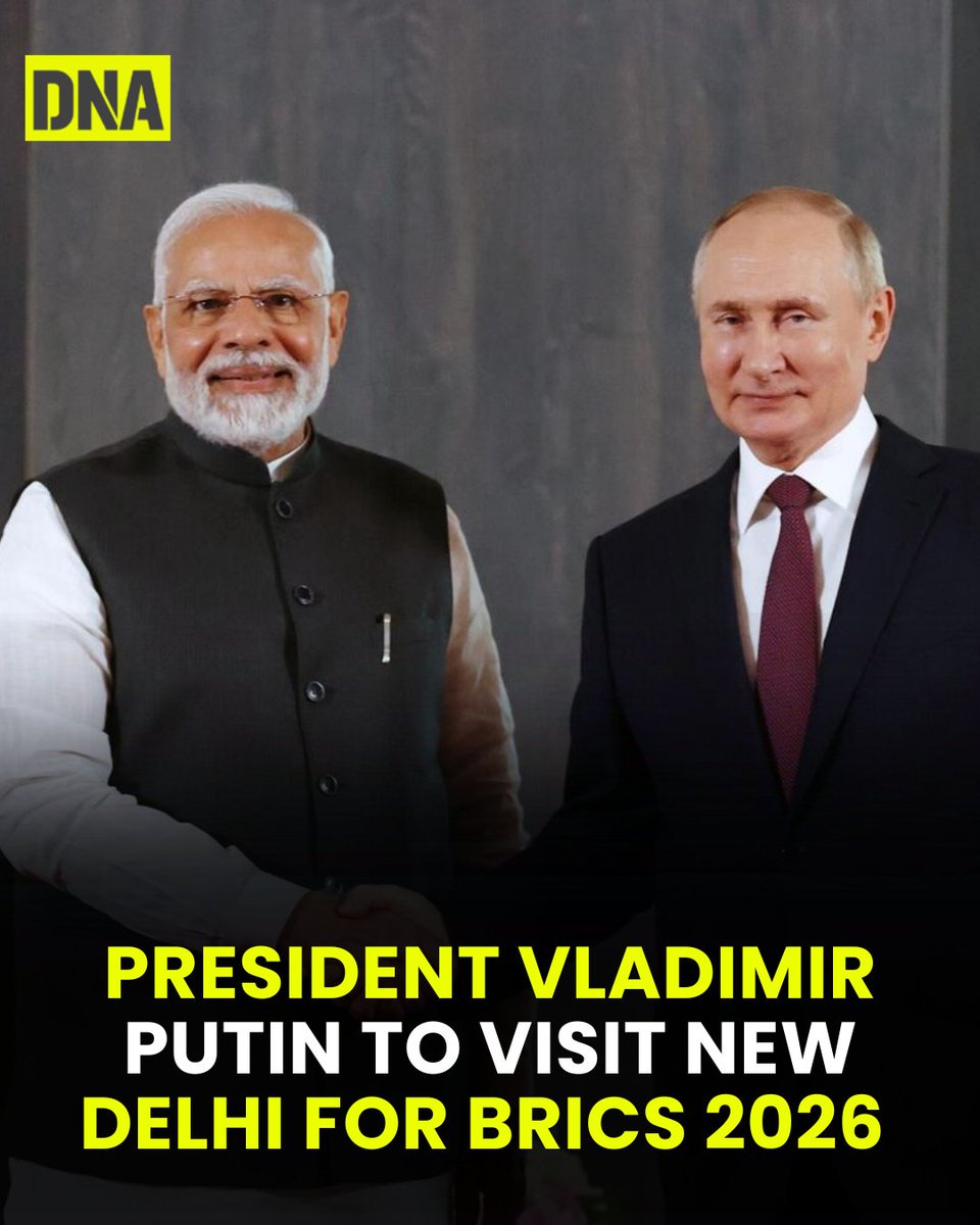 dna's tweet photo. Russian President Vladimir Putin will attend the BRICS summit scheduled to be held in New Delhi later this year under Indiaβs chairmanship for the year 2026.
Read here :https://t.co/fpdMI4Rh8Z
#DAUpdates | #VladimirPutin | #BRICS https://t.co/ix3NXRkxUe