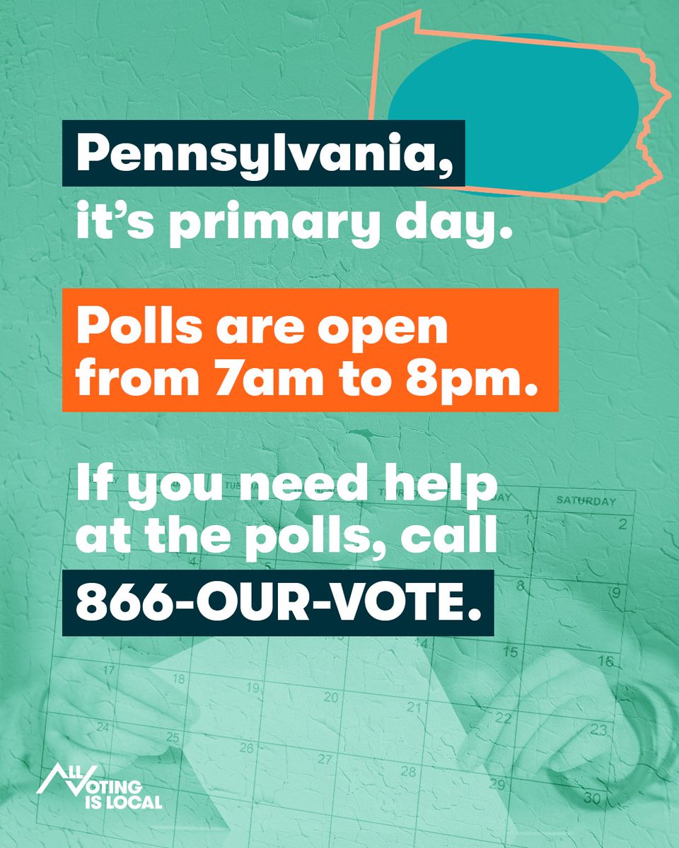 VotingIsLocal's tweet photo. 🗓️ It’s Primary Day! If you’re in Georgia, Pennsylvania, Alabama, Idaho, Kentucky, or Oregon — today is your day. 

Get to the polls and bring somebody with you. 🗳️ https://t.co/qCXDNR9hoB