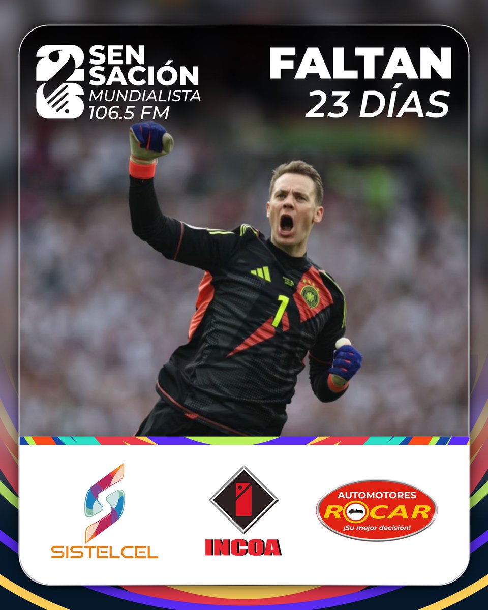 Radio1065FM's tweet photo. Solo faltan 23 días para el #Mundial 🇲🇽🇺🇸🇨🇦 2026  y en Alemania 🇩🇪 se habla de que Manuel Neuer 🧤 regresaría a la convocatoria.

📌 Neuer disputó las ediciones 2010, -14, -18, -22. Atajó en un total de 19 partidos. Levantó el título en 🇧🇷 2014.

🤔 ¿Será Manuel la cábala? https://t.co/LncXWIW8L4