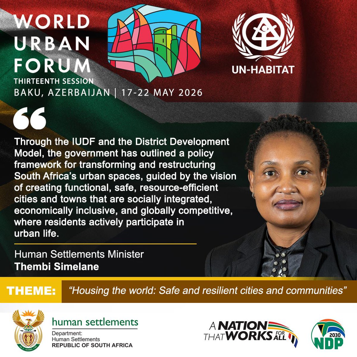 GovernmentZA's tweet photo. #GovZAUpdates | Building better urban spaces ๐๏ธ
Through the IUDF and the District Development Model, government is working to transform South Africaโs urban spaces into functional, safe, resource-efficient and inclusive cities and towns.
#HumanSettlements #WUF13 https://t.co/MXZKVrETDZ