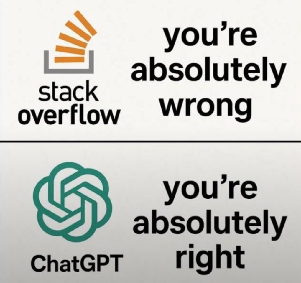 _vmlops's tweet photo. When asking coding questions: 
Stack Overflow tests your confidence, ChatGPT protects your feelings 😑 https://t.co/l9Ljesem6K