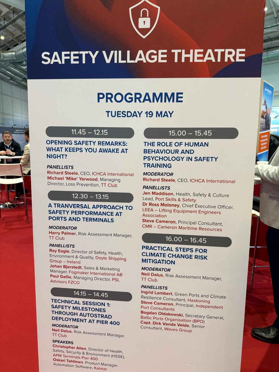 ICHCA2's tweet photo. THE ROLE OF HUMAN BEHAVIOUR &amp; PSYCHOLOGY IN SAFETY TRAINING

Safety starts with people. Today’s panel explores behavioural and psychological drivers of safer operations.

#SafetyCulture #MaritimeSafety https://t.co/IKrQnqX8sy