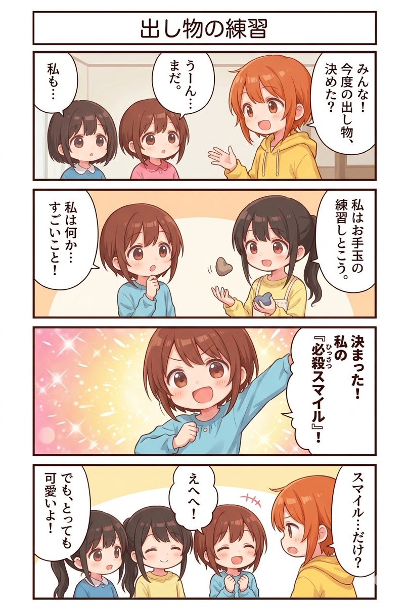 今日の4コマ:出し物の練習
#漫画が読めるハッシュタグ 