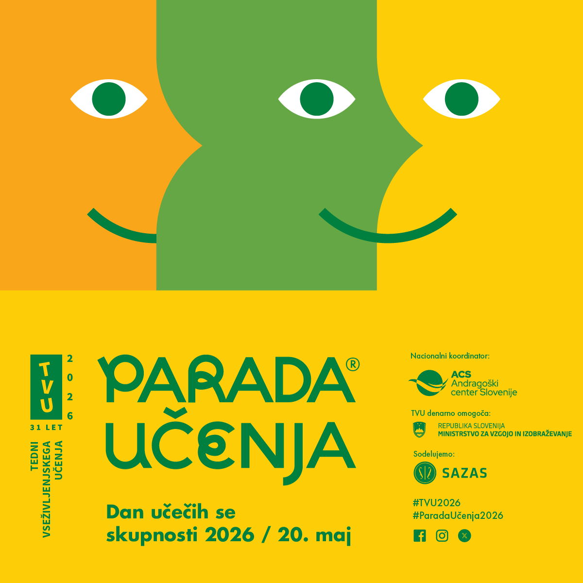 TVUslo's tweet photo. 🟡 Parada učenja 2026 - 17 slovenskih mest bo 20. maja zaživelo kot odprt prostor učenja, druženja in povezovanja 🤩 @AndragoskiSLO 

🎯https://t.co/3HyrQ6ZZtj

Dogodek poteka v okviru #TVU2026.

#ParadaUčenja2026 #ACS2026  #vseživljenjskoučenje #izobraževanjeodraslih #znanje https://t.co/tCMB5KzxRD