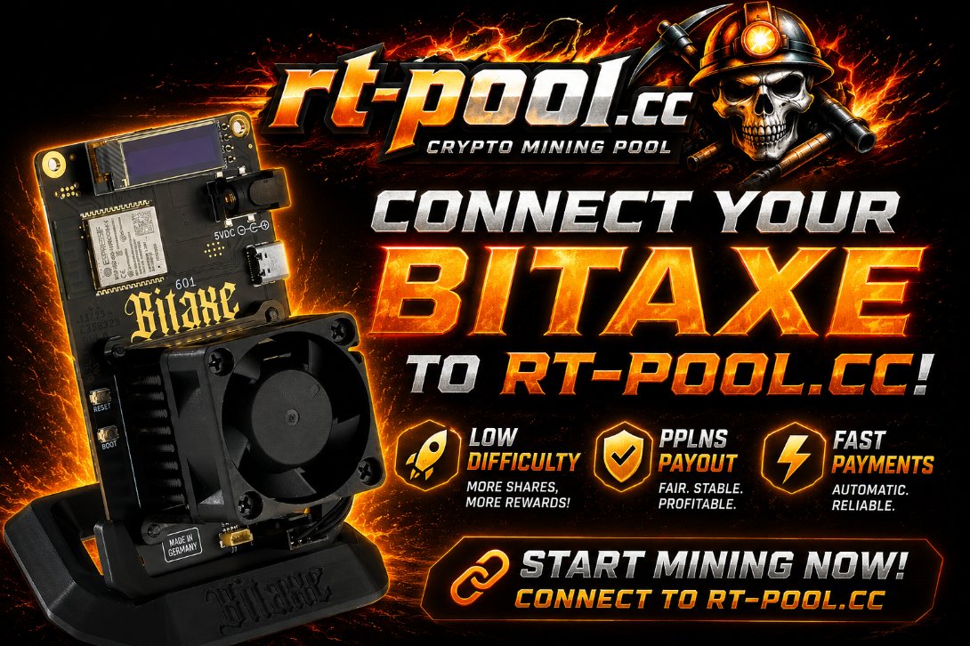 RT__Electronics's tweet photo. Connect your Bitaxe to https://t.co/GUvcHen61D and start mining SHA-256 altcoins today! 🚀
🔥 Low difficulty
🔥 PPLNS payouts
🔥 Fast & stable pool
#Bitaxe #BitcoinMining #CryptoMining #SHA256 #Altcoin #MiningPool #RTPL https://t.co/FYrHLI4qKg