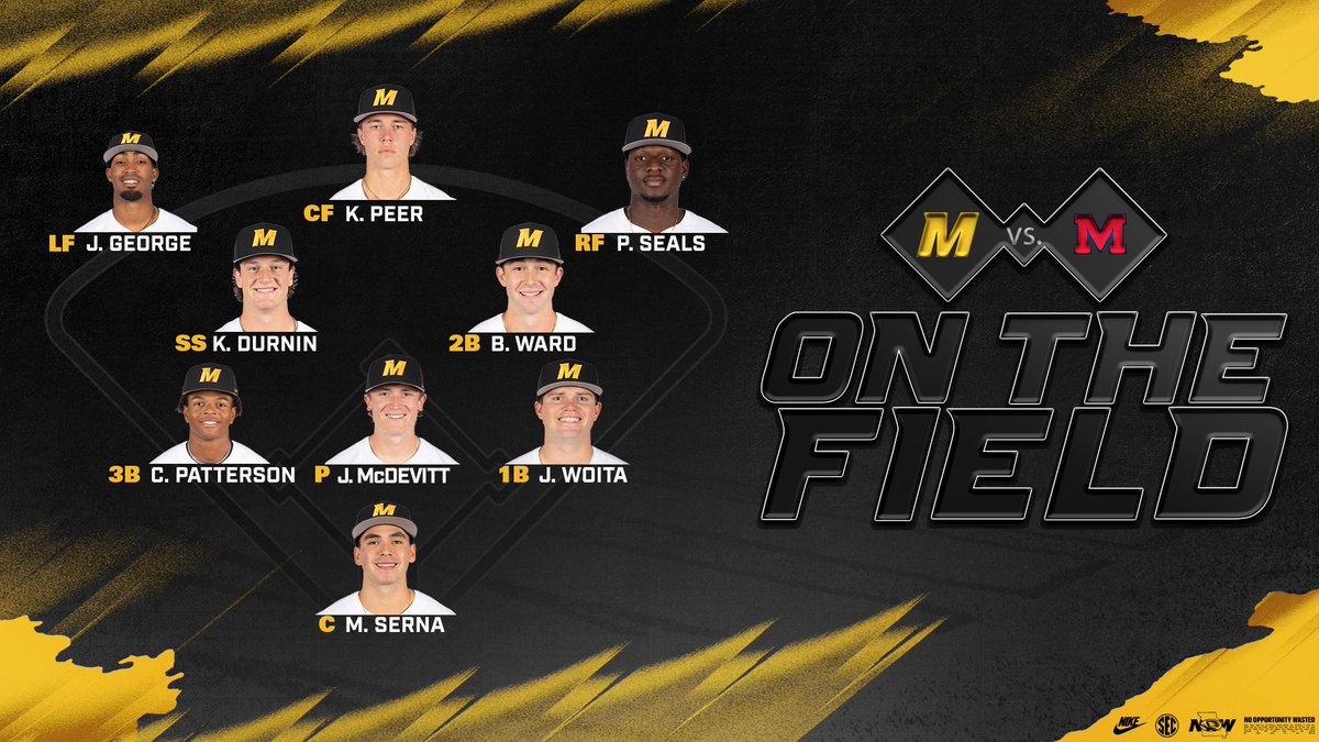 MizzouBaseball's tweet photo. RHP Josh McDevitt (3-5, 4.03 ERA) will make his 15th start of the season on the mound.

Here's how we'll line up behind him:

📺 SEC Network 
📻 https://t.co/VEjLoAYdu9 
📊 https://t.co/1Mf61z5ZTJ 

#MizzouNOW