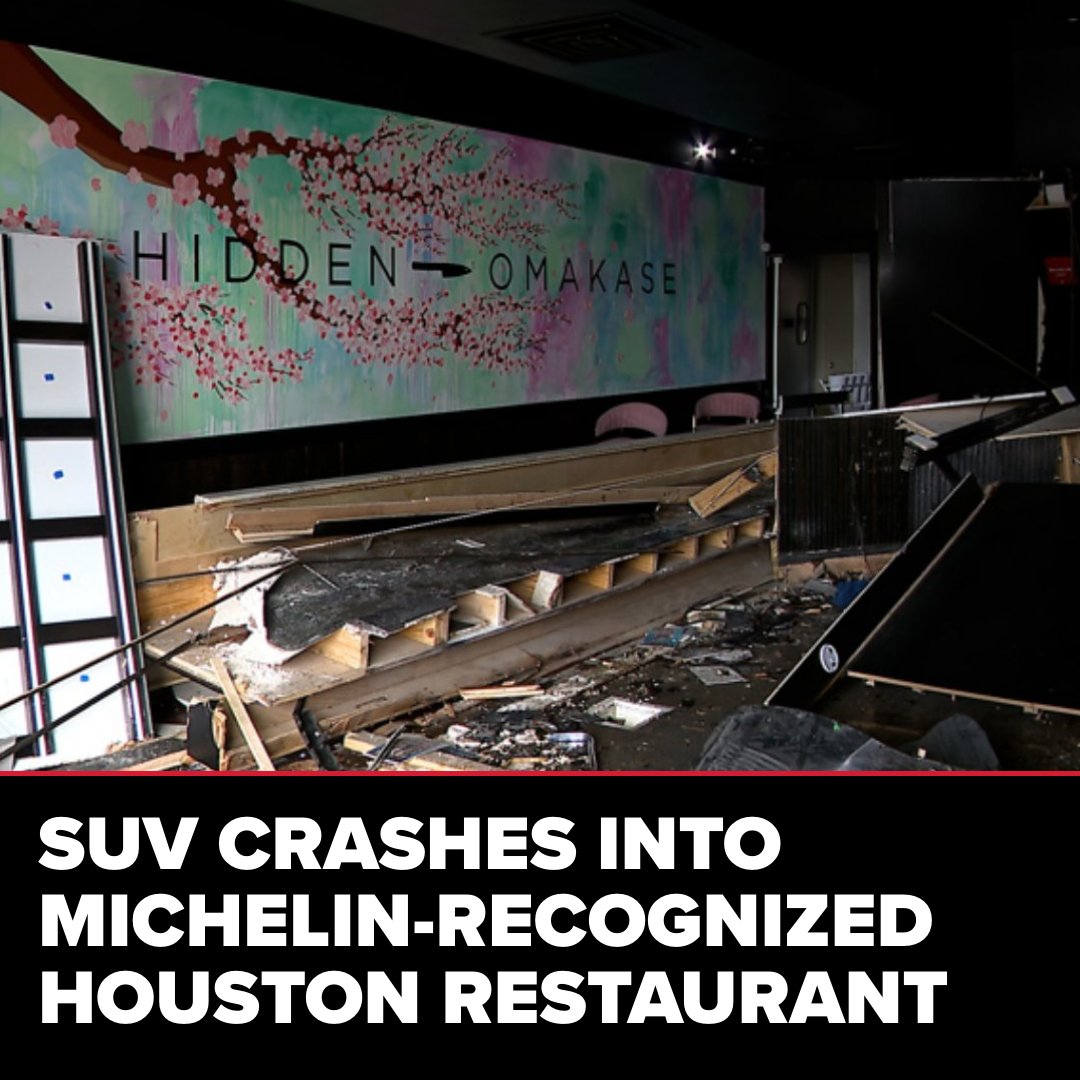 KHOU's tweet photo. "DEVASTATING" | Hidden Omakase was Houston's first sushi restaurant included on the Michelin Guide. Now Chef Marcos Juarez doesn't know if it will reopen after an SUV crashed into the front of the business: https://t.co/9628N9nYAy https://t.co/Zq3hPkesXK