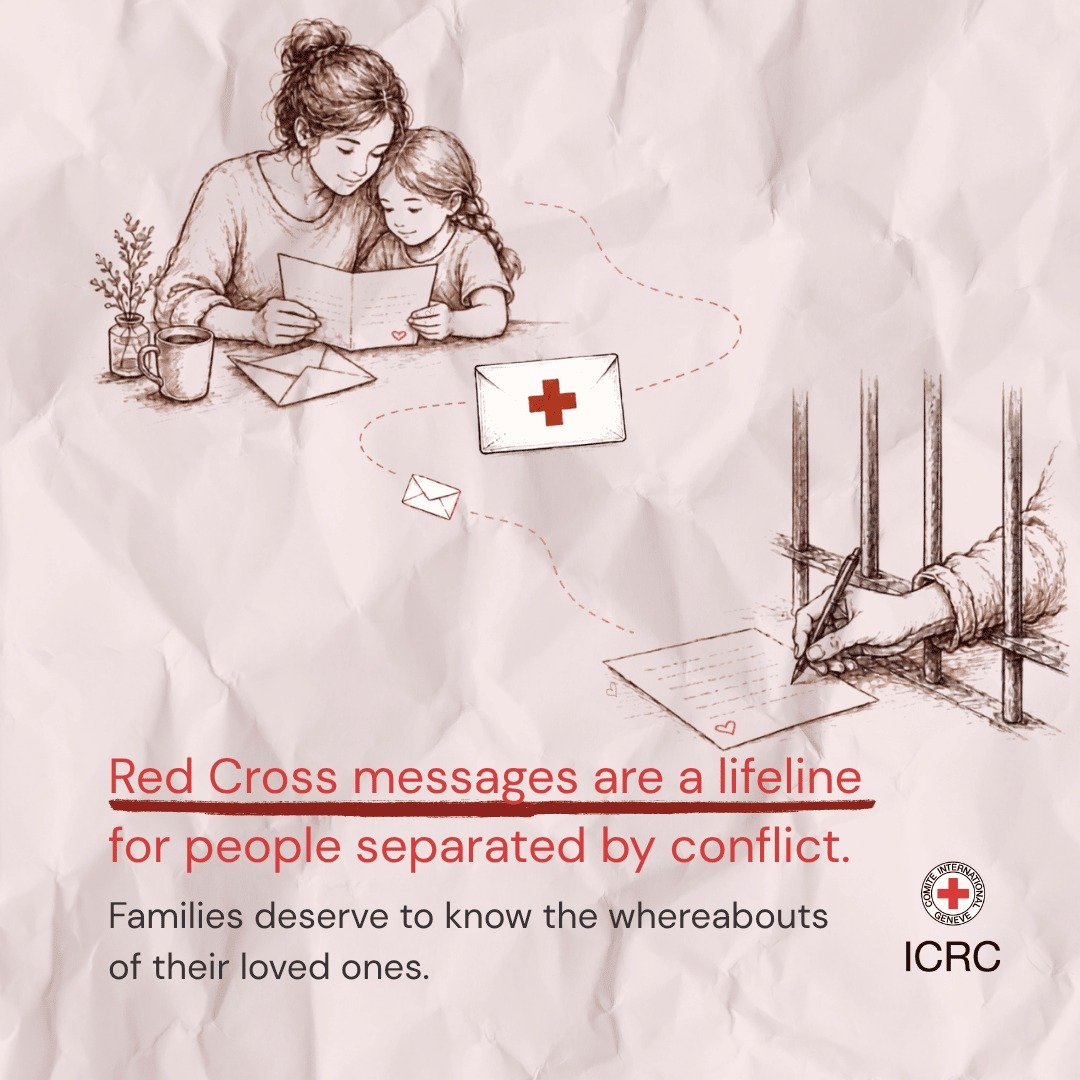 ICRC_am's tweet photo. For families separated by armed conflict, the Red Cross Message can mean everything:
✉️I am alive.
✉️ I think about you every minute.
✉️ I can’t wait to see you.
In 2024, nearly 90,500 Red Cross Messages were delivered, helping people reconnect with their loved ones. https://t.co/2BqjGQi8K1