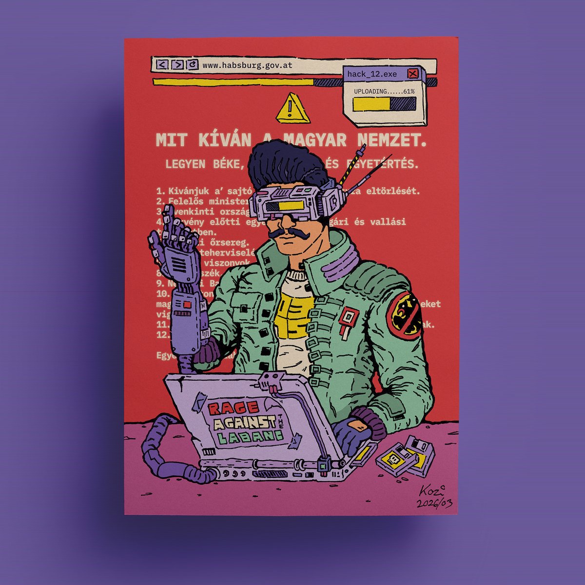 kozidesign's tweet photo. "Petőfi 2048" - Cyberpunk Freedom Fighter – Artwork for Budapest Comic Con 2026 via @artstationhq 

>>> https://t.co/Qw8VosKmyL 

#cyberpunk #budapestcomiccon #petőfi2048 #freedomfighter #comicart #budapest https://t.co/CkVnetTtgl