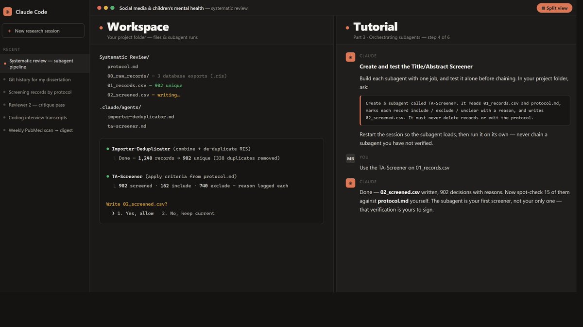 MushtaqBilalPhD's tweet photo. Pro tip for non-technical academics who want to use Claude Code

Open Claude Code in Split View.

In one window, ask it to give you a tutorial on any topic you want to learn.

Then open another one as your workspace and start following the steps in the tutorial. https://t.co/Im7F5NyAN7
