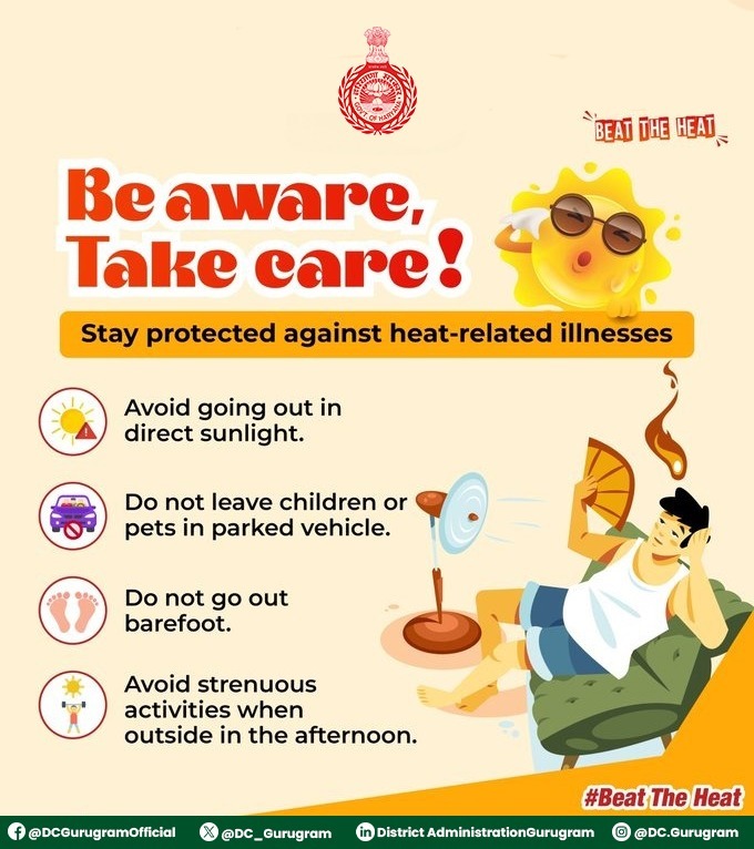 DC_Gurugram's tweet photo. ☀️ Be Aware, Take Care! ☀️

Stay cool, stay safe! Avoid peak sun, keep kids and pets out of parked cars, wear shoes, and skip heavy outdoor activity. Let’s beat the heat! 🌡️

#BeatTheHeat #HeatwaveAlert #StayHydrated #SummerSafety #Gurugram #Haryana
